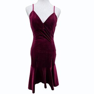 Yoana Baraschi Y2k Velvet Bodycon Fishtail V Neck  Dress Womens Size 8 Burgundy